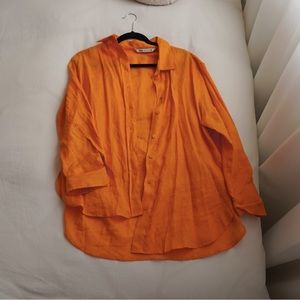 ZARA Linen Button-up | Size Small | Tangerine Orange